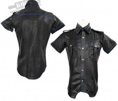 Leather Highway Patrol Shirt - Blue Piping