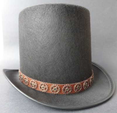 Steampunk hat with leather strap and riveted copper gears