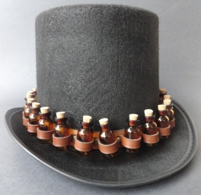 Steampunk Hat with 25 Brown Glass Vials