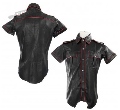 Leather Highway Patrol Shirt - Red Piping