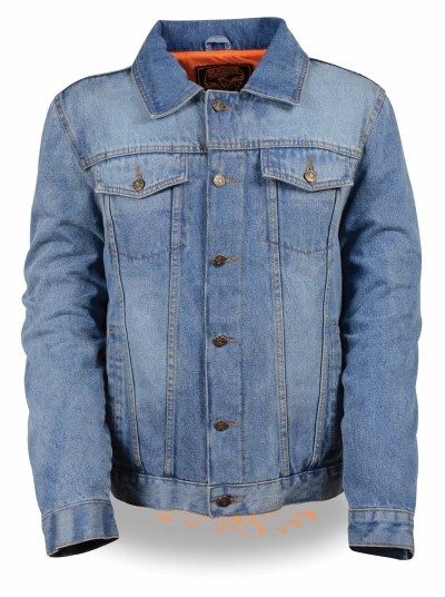Men’s Classic Blue Denim Jean Pocket Jacket w/ Gun Pockets
